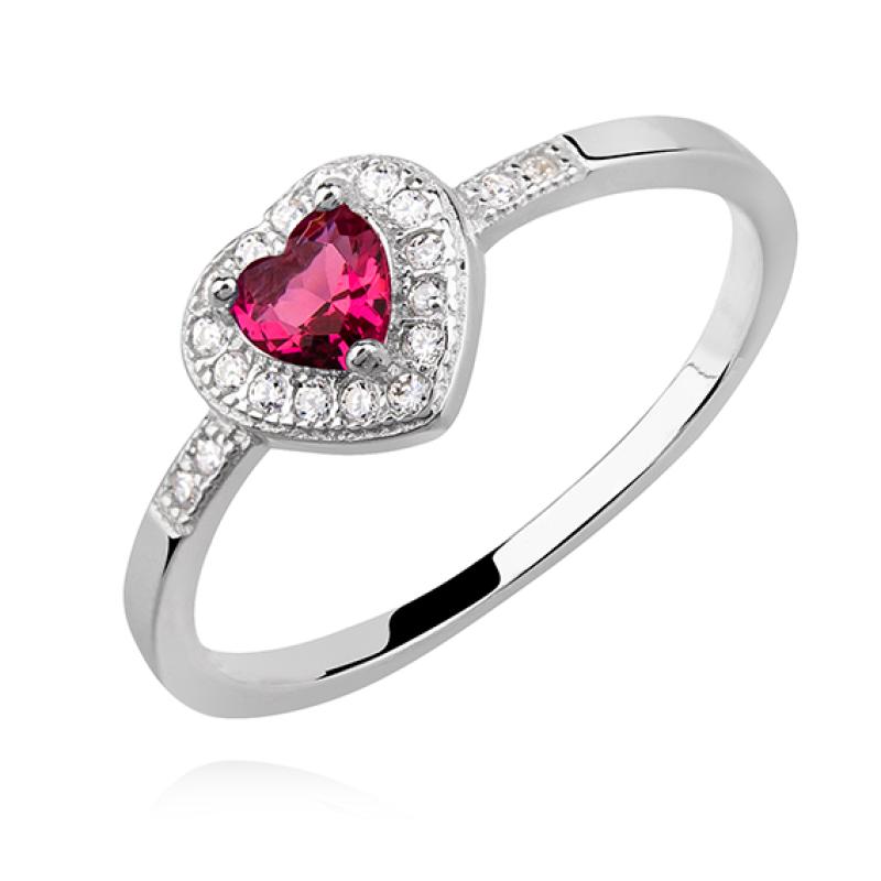 Inel argint cu inima culoarea rubinului si pietre DiAmanti Z1229A_P-DIA (Argint 925‰ 1,5 g.)